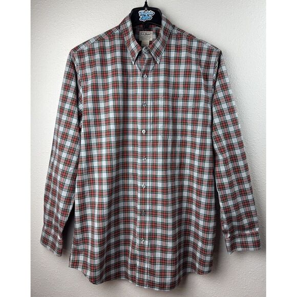 L.L. Bean Mens L-Tall Red Traditional Fit Plaid Long Sleeve Button Shirt - Picture 1 of 7